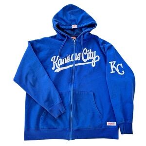Stitches Kansas City Royals Hoodie Retro Throwback Logo Blue Full Zip Men’s L